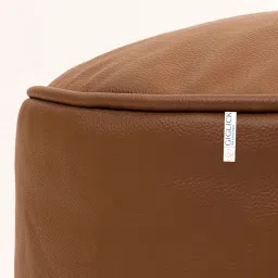 The Lotus Store Faux Leather Bean Bag with Beans Field Ready to Use Round Footstool, Footrest, Pouffe, Tan Large 24cm x 44cm for Livingroom and Bedroom image 3