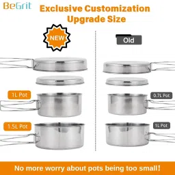 BeGrit Backpacking Camping Cookware Picnic Camp Cooking Cook Set for Hiking 8pcs set 410 Stainless Steel image 1