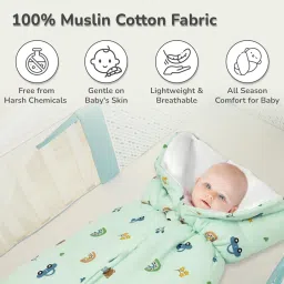 R for Rabbit Snuggy Bliss Baby Sleeping Bag & Carry Nest | Premium 100% Muslin Cotton Bedding Set for New Born Babies & Infant | Travel Friendly for 0-6 Months Baby Girl and Boy (Teddy Green) image 2