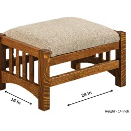 Genuine Decor Wooden Ottoman Stool with Cushion, 50 x 30 x 30 cm, Beige image 2