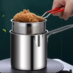 Sree shop Deep Fryer Pot with Removable Strainer Basket, Stainless Steel Frying Pan with Drip-Free Spout, Multi-Use Oil Fry Pot for Kitchen Cooking & Snacks. image 1