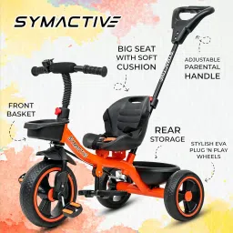 Amazon Brand - Symactive Tricycle for Kids | Plug N Play | Baby Cycle with Parental Control, Eva Wheels, Bell, Seat, Belt & Basket | Kids Tricycle | 2+ Years Unisex | Weight Limit 25 Kgs (Orange) image 1
