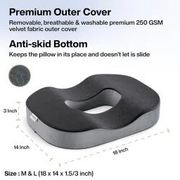 FOVERA Orthopedic Donut Seat Cushion Pillow Pain Relief for Hemorrhoids/Piles (L - Abv. 80 Kg Wt, Black) image 4