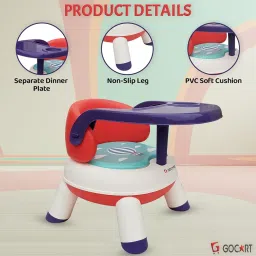 GOCART WITH G LOGO 4 Leg Baby Dining Chair With Detachable Tray And Pu Soft Cushion For 1-2 Year Kids And Toddler (Design-3) - White image 5