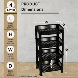 FOROLY 4-Layer Multipurpose Plastic Kitchen Storage Rack | Vegetable Basket Organizer | Stackable Storage Stand for Home, Pantry, Bathroom, Office – Durable Space-Saving Shelf (Black) image 1