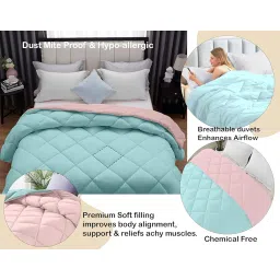 AYKA Reversible Comforter 220 GSM Microfiber Reversible AC Comforter/Blanket for Winter/Quilt/Duvets for King Size Double Bed Comforter (90 * 100, Aqua & Peach)| TC - 220 image 3