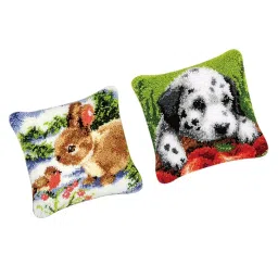 The Style Sutra 2 Sets DIY Pillow Cover Latch Hook Kits for Beginner Dog Rabbit Pattern|Crafts | Needlecrafts & Yarn | Rug Making | Latch Hooking image 2