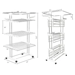 H Houseware Foldable Clothes Drying Stand | 4-Tier Stainless Steel Heavy-Duty Laundry Rack with Wheels & Hanger Slots | Rust-Proof Clothes Dryer for Indoor & Outdoor Balcony Use(White) image 1
