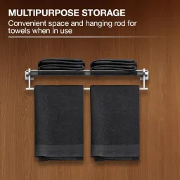 Kohler Multipurpose Towel Rack | Corrosion Resistant, Anti-Peel and Scratch Resistant | 304 Stainless Steel with Brushed Steel Finish | 2 Years Warranty (650L x 203W x 113H mm) image 2