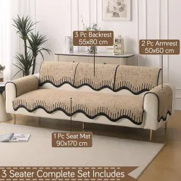 HOKIPO Complete Sofa Cover Set (Seat+Back+Arm) for 3 Seater Sofa | Luxury Supple Soft Wavy Mat with Anti Slip Backing, Brown (AR-5976+5971 * 2+6217 * 3-BRN) image 1