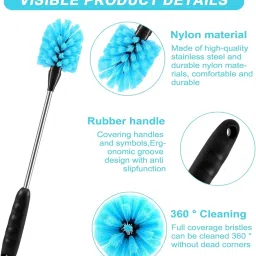 3Pcs Bottle Cleaner Brush Set, 15 inch Long Handle Washing Baby Bottle Cleaning Brushes for Narrow Neck Water Bottles Tumblers Straws Coffee Mugs Sport Bottles Flasks and Thermos Lid Cup Brush image 3