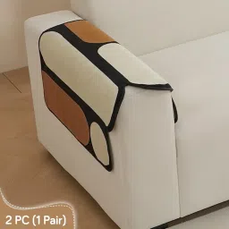 HOKIPO 'Moderna Curves' Anti-Slip 2 Pc Sofa Arm Cover- Suitable for All Season, Oyster Beige (AR-6120-BGE*2S) image 1