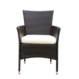 DEVOKO Outdoor 2 Piece Weather-Resistant HDPE Rattan & Wicker Dining Chair Set for Garden, Pool, Patio Soft Washable Cushion Furniture (Dark Brown & Crream) image 3