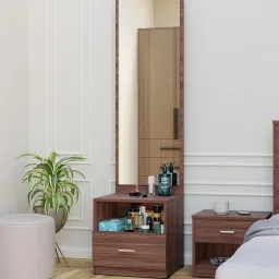 Engineered Wood Dressing Table with Mirror Wooden Make-Up Vanity Table Dressing Table with Storage for Bedroom Living Room Home Walnut Finish image 3