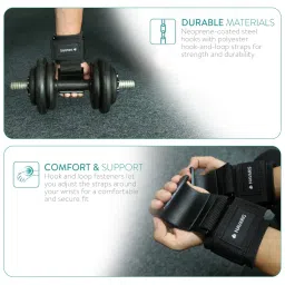 Navaris Weight Lifting Hook Straps - Pair of Weightlifting Wrist Support Straps with Hooks - Neoprene Wrist Grips for Deadlifts, Chin Ups, Training image 2