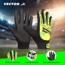Vector X Practice Soccer Goalie Goalkeeper Gloves for Kids Boys Children Football Gloves with Strong Grips Palms Made with Synthetic (Black-Green) (Size-8) image 4