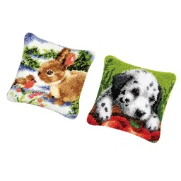 The Style Sutra 2 Sets DIY Pillow Cover Latch Hook Kits for Beginner Dog Rabbit Pattern|Crafts | Needlecrafts & Yarn | Rug Making | Latch Hooking image 1
