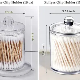 Zollyss 4 Pack Qtip Holder Dispenser for Cotton Ball, Swab, Round Pads, Floss - 15 oz Clear Plastic Apothecary Jar Set for Bathroom Storage, Vanity Makeup Organizer image 2
