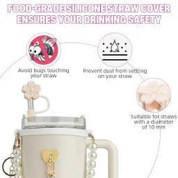 hasthip HASTHIP® for Stanley Cup Accessories & Charm Kit Set of 7Pcs Stanley Cup Accessories Sakura Silicone Straw Cap,White Pearl Chain Handle,Bottom Sleeve Fashion image 3