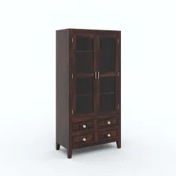 Sheesham Wood Kitchen Crockery Unit Cabinet Storage for Living Room Home Display Rack with 2 Glass Door and 4 Drawer (Walnut Finish) | 1 Year Warranty image 2