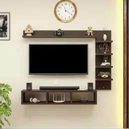 Kuber Industries 13 Pcs Engineered Wood 32 Inch Wall Mount Tv Unit/Rack/Frame Furniture for Living Room | Tv Cabinet with Storage Shelves for Books & Home Decor Showcase | Brown image 1