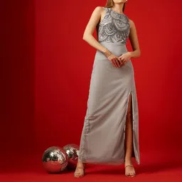 street9 Women Fit and Flare Grey Knee Length Dress-picture-13