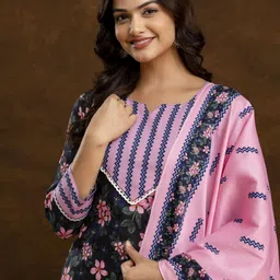 fashion mint Floral Print Kurta, Salwar & Dupatta Set-picture-25