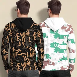 tripr Pack of 2 Men Printed Hooded Neck Cotton Blend Black, White T-Shirt image 2