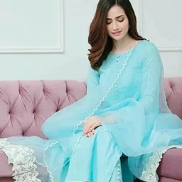 mert india Women Cotton Blend Ethnic Top Pant Attached Dupatta Set image 2