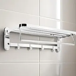 jabon bagno Bathroom Towel Rack - 24 Inch Chrome Folding Includes Swivel Bar & 4 Hook Hanger Silver Towel Holder image 5
