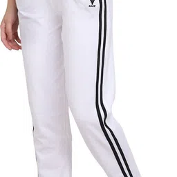 zazbi Women Striped White Track Pants image 1