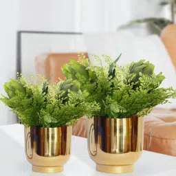 ecofynd Gold Metal Eva Desk Pot Planter (Set Of 2) image 1