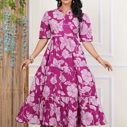 Printed Pure Cotton Stitched Flared/A-line Gown-image-13