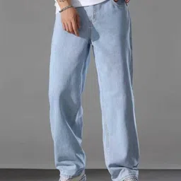 kd krsna of denim Men Straight Fit Mid Rise Light Blue Jeans-picture-16