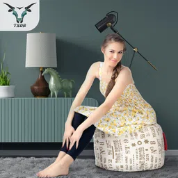 txor Large Cotton Canvas Abstract Printed Round Bean Bag Footstool With Bean Filling image 5