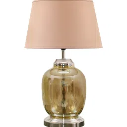 Mylo Beige Cottan Fabric Shade Night Lamp With Metal & Glass Base By Kapoor LampShades image 5