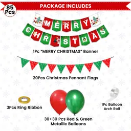 1iam Solid Christmas Combo 85pcs Red Green Banner Bunting Flags Balloons Decor Balloon image 2