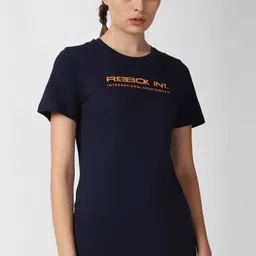 reebok Women Typography Round Neck Pure Cotton Navy Blue T-Shirt-picture-13