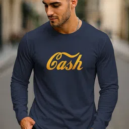 catcho Men Printed Round Neck Cotton Blend Dark Blue T-Shirt image 1