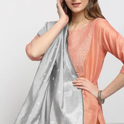 dupatta bazaar Silk Blend Woven Silver Women Dupatta image 3