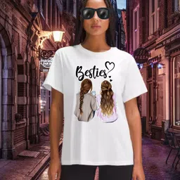 armersoul Pack of 2 Women Printed Round Neck Polycotton White T-Shirt image 4