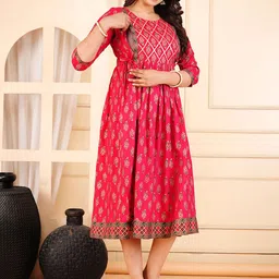 clothonus Women Floral Printed Gotta Patti Floral Maternity Anarkali Kurta image 5