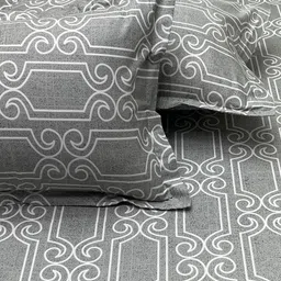 Pure Decor Grey & White Ethnic Motifs Queen Bedsheet with 2 Pillow Covers image 4