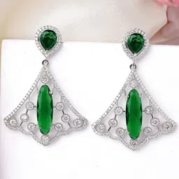 KARATCART Silver Plated Cubic Zirconia Contemporary Drop Earrings image 1