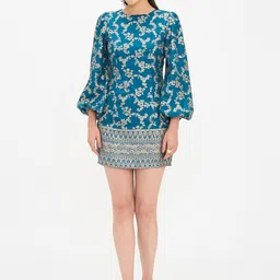 Virgio Women Printed Viscose Round Neck Long Balloon Sleeves Dresses-image-29