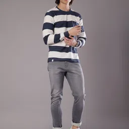 V-Mart Men Striped Round Neck Cotton Slim Fit Cotton T-shirt image 5