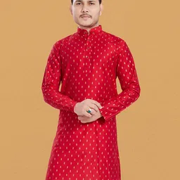 PulseIQ Geometric Printed Band Collar Straight Kurta-image-11