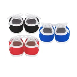 Neska Moda 0 To 12 Months Baby Boys & Baby Girls Pack of 3 Pair Combo Soft Cotton Lace Booties (Toe to Heel Length - 12 cm, Black, Blue, Red) image 4