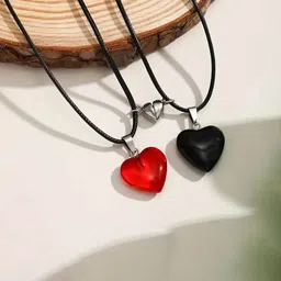 DIVASTRI Set Of 2 Stainless Steel Artificial Stone Heart Shaped Pendants With Chains-picture-24