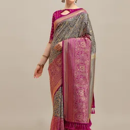 DIVASTRI Floral Zari Art Silk Banarasi Saree-picture-16